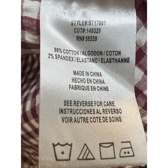 Kut From The Kloth Women's Size XL Burgundy Gingham Plaid Button-Up V Neck Long - Picture 5 of 9